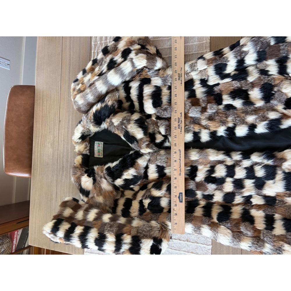 vintage 70s patchwork rabbit fur jacket mid-century Curly Top Hong Kong mob wife - Picture 3 of 11